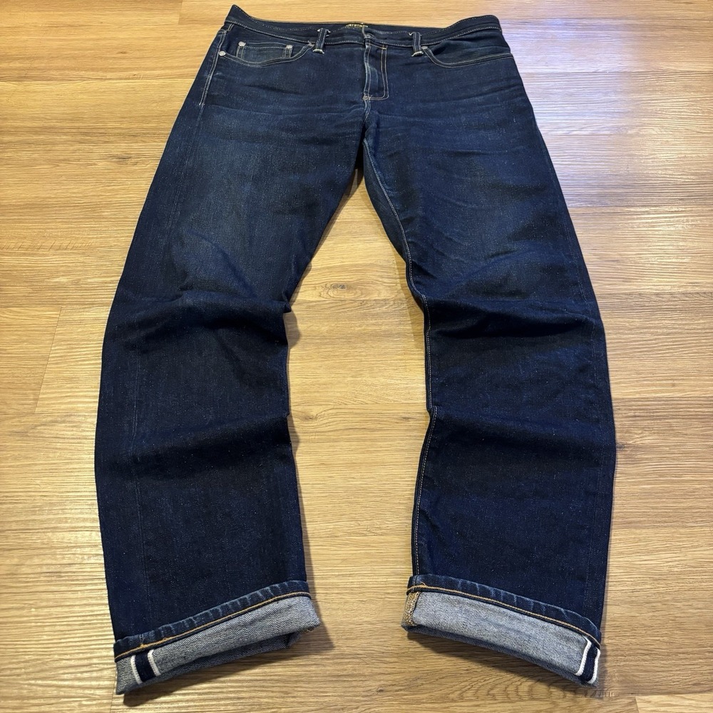 Flint and Tinder Selvedge Denim Jeans Mens 34x32 Dark Blue Straight Stretch USA